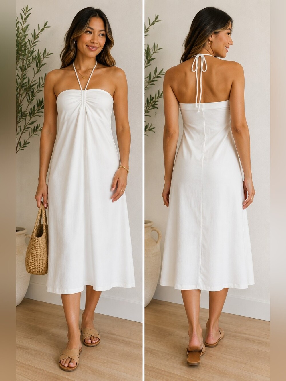 NWT Nordstrom White Halter Midi Dress | Effortless Summer & Resort Style     #33